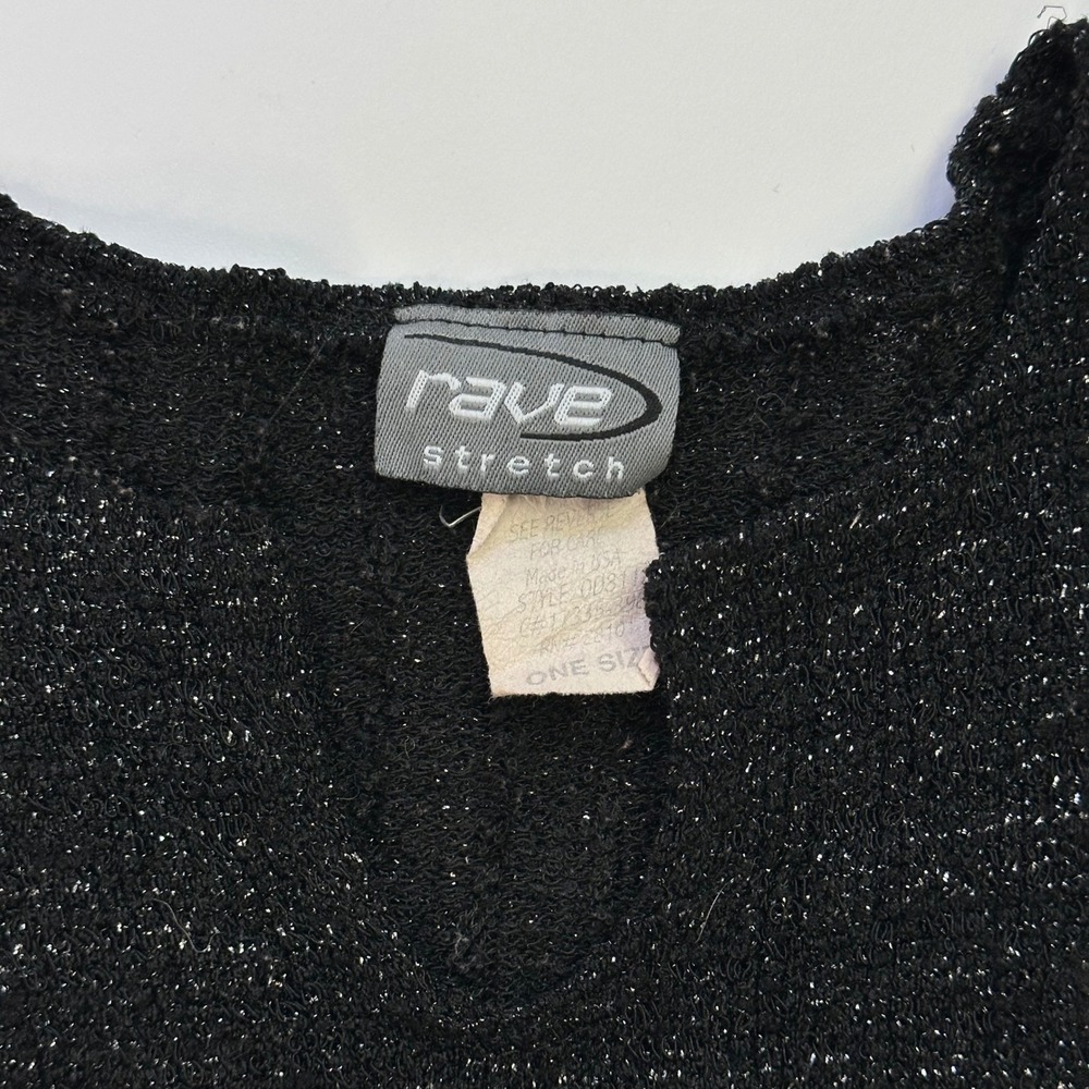 90s Rave Stretch Metallic Knit Top Black V Neck One Size Y2K Party Glam - Picture 2 of 8